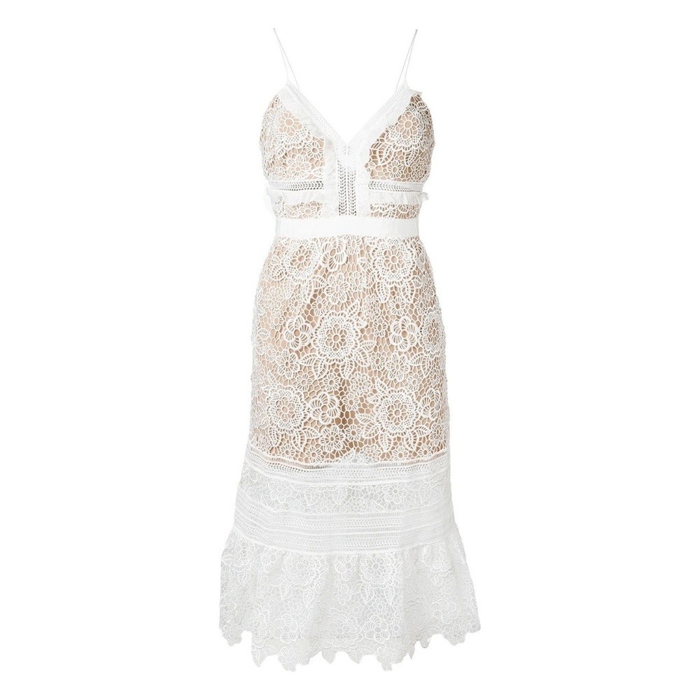SELF-PORTRAIT White Floral Blush Lace Midi